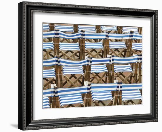 Rows of Traditional Blue and White Deckchairs, Eastbourne, Sussex, Uk-Nadia Isakova-Framed Photographic Print