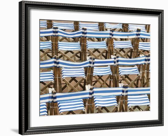 Rows of Traditional Blue and White Deckchairs, Eastbourne, Sussex, Uk-Nadia Isakova-Framed Photographic Print