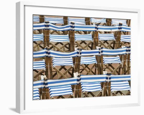 Rows of Traditional Blue and White Deckchairs, Eastbourne, Sussex, Uk-Nadia Isakova-Framed Photographic Print