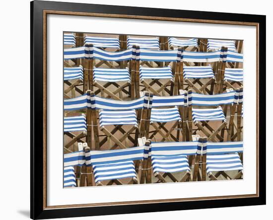 Rows of Traditional Blue and White Deckchairs, Eastbourne, Sussex, Uk-Nadia Isakova-Framed Photographic Print