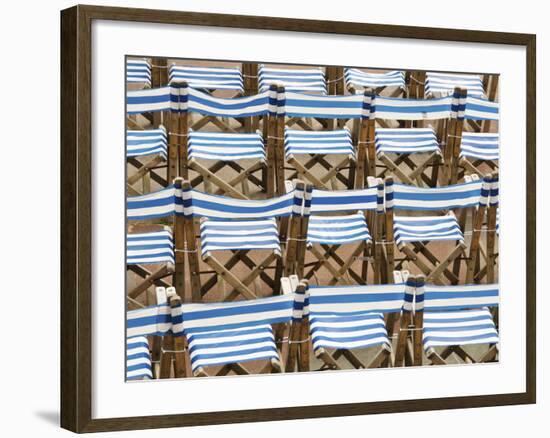 Rows of Traditional Blue and White Deckchairs, Eastbourne, Sussex, Uk-Nadia Isakova-Framed Photographic Print