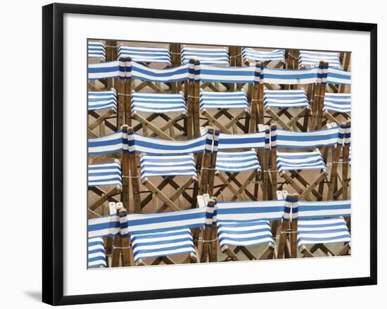 Rows of Traditional Blue and White Deckchairs, Eastbourne, Sussex, Uk-Nadia Isakova-Framed Photographic Print