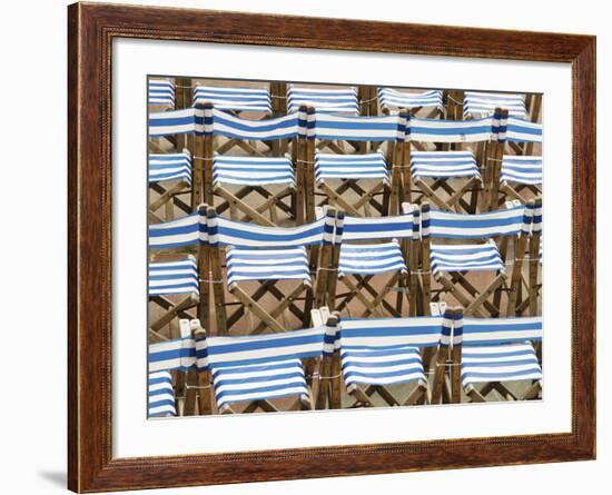 Rows of Traditional Blue and White Deckchairs, Eastbourne, Sussex, Uk-Nadia Isakova-Framed Photographic Print