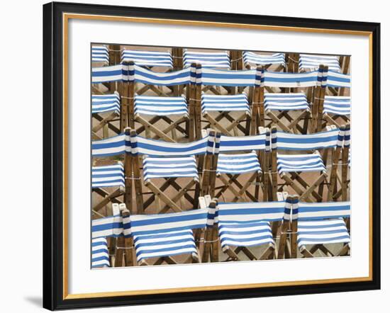 Rows of Traditional Blue and White Deckchairs, Eastbourne, Sussex, Uk-Nadia Isakova-Framed Photographic Print