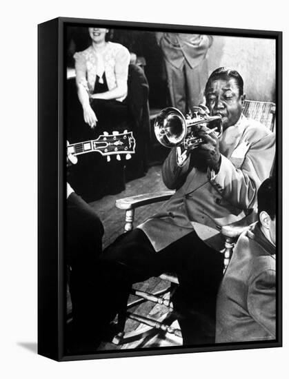 Roy Eldridge Playing Trumpet During Gene Krupa's Jam Session at Gjon Mili's Studio-Gjon Mili-Framed Premier Image Canvas