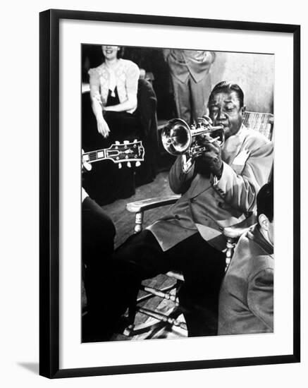 Roy Eldridge Playing Trumpet During Gene Krupa's Jam Session at Gjon Mili's Studio-Gjon Mili-Framed Premium Photographic Print