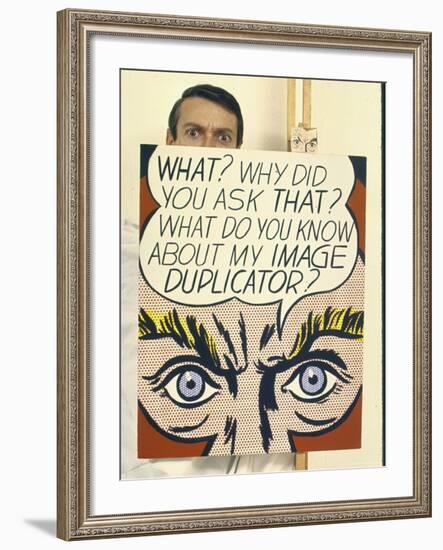 Roy Lichtenstein Holding His Painting "Image Duplicator"-John Loengard-Framed Premium Photographic Print
