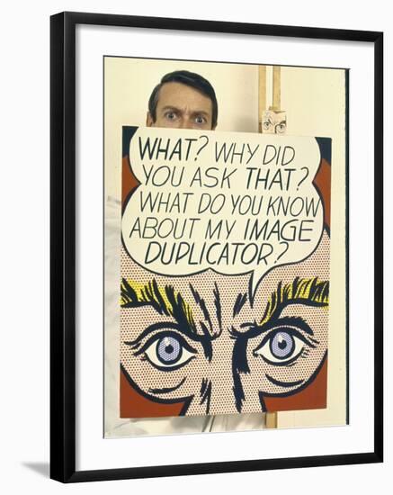 Roy Lichtenstein Holding His Painting "Image Duplicator"-John Loengard-Framed Premium Photographic Print