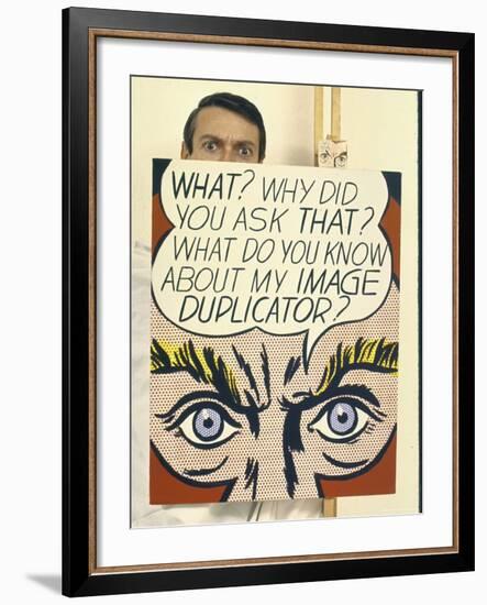 Roy Lichtenstein Holding His Painting "Image Duplicator"-John Loengard-Framed Premium Photographic Print