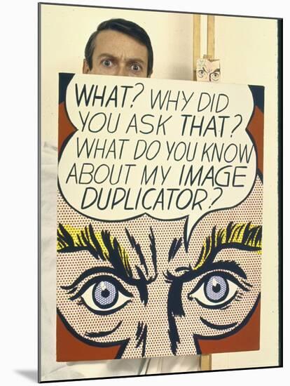 Roy Lichtenstein Holding His Painting "Image Duplicator"-John Loengard-Mounted Premium Photographic Print