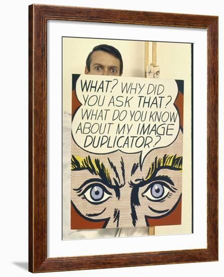 Roy Lichtenstein Holding His Painting "Image Duplicator"-John Loengard-Framed Premium Photographic Print