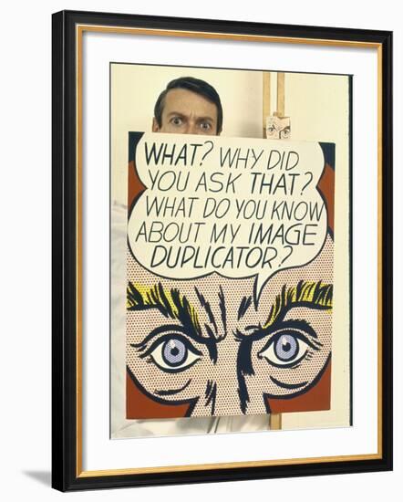 Roy Lichtenstein Holding His Painting "Image Duplicator"-John Loengard-Framed Premium Photographic Print