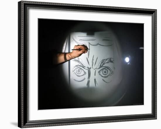 Roy Lichtenstein Pencil Drawing Face-John Loengard-Framed Premium Photographic Print