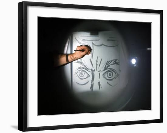 Roy Lichtenstein Pencil Drawing Face-John Loengard-Framed Premium Photographic Print