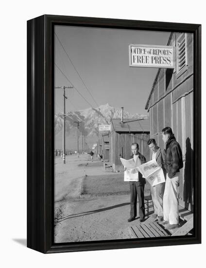 Roy Takeno, Editor, and Group, Manzanar Relocation Center, California-Ansel Adams-Framed Stretched Canvas
