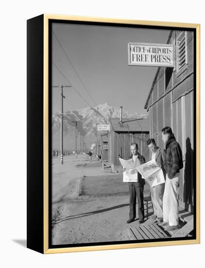 Roy Takeno, Editor, and Group, Manzanar Relocation Center, California-Ansel Adams-Framed Stretched Canvas