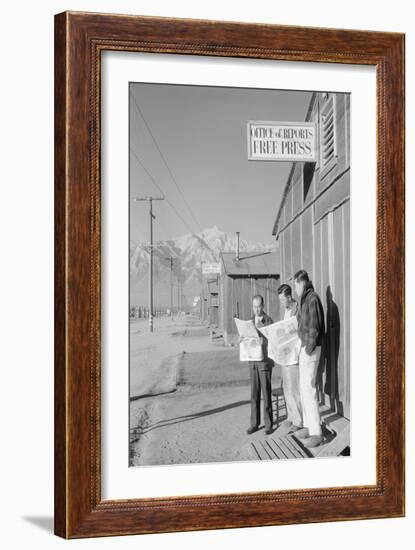 Roy Takeno (Editor) and Group Reading Manzanar Paper [I.E. Los Angeles Times] in Front of Office-Ansel Adams-Framed Art Print