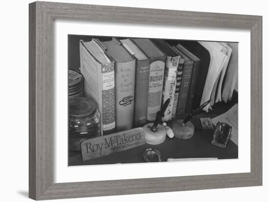 Roy Takeno's Desk, Manzanar Relocation Center-Ansel Adams-Framed Art Print