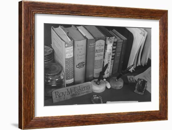 Roy Takeno's Desk, Manzanar Relocation Center-Ansel Adams-Framed Art Print