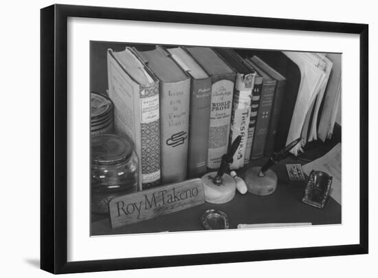 Roy Takeno's Desk, Manzanar Relocation Center-Ansel Adams-Framed Art Print