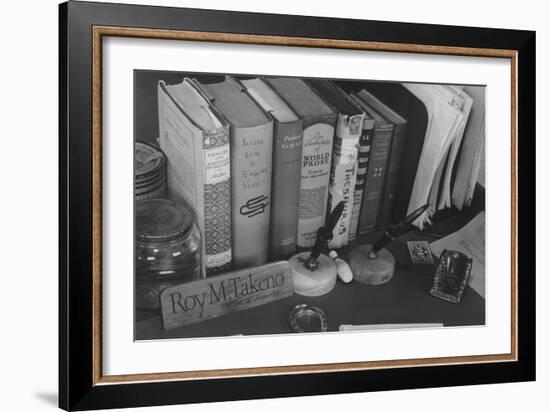 Roy Takeno's Desk, Manzanar Relocation Center-Ansel Adams-Framed Art Print