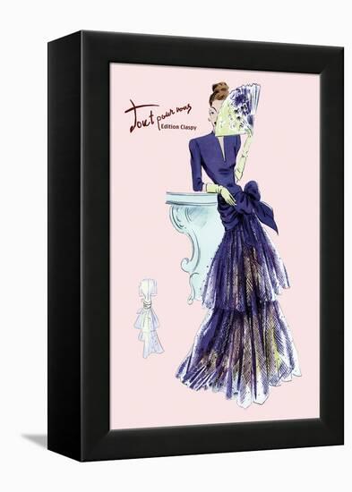 Royal Blue Evening Dress with Fan-null-Framed Stretched Canvas