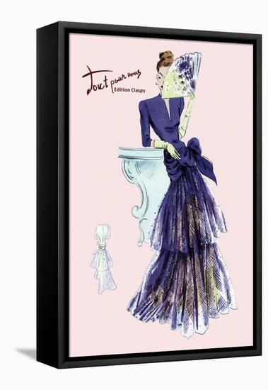 Royal Blue Evening Dress with Fan-null-Framed Stretched Canvas