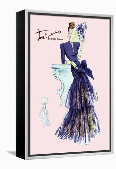 Royal Blue Evening Dress with Fan-null-Framed Stretched Canvas