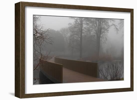 Royal Botanic Gardens, Kew, London. the Sackler Crossing in Fog with Winter Trees-Richard Bryant-Framed Photographic Print