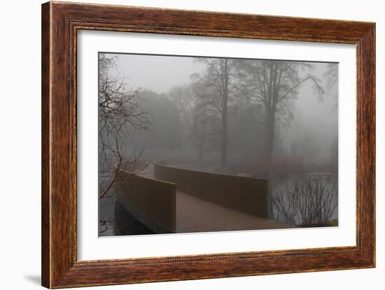 Royal Botanic Gardens, Kew, London. the Sackler Crossing in Fog with Winter Trees-Richard Bryant-Framed Photographic Print