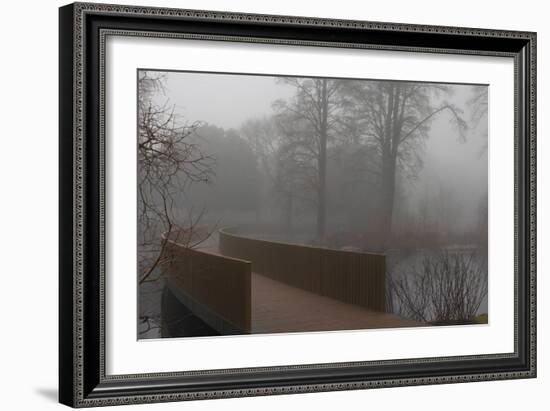 Royal Botanic Gardens, Kew, London. the Sackler Crossing in Fog with Winter Trees-Richard Bryant-Framed Photographic Print