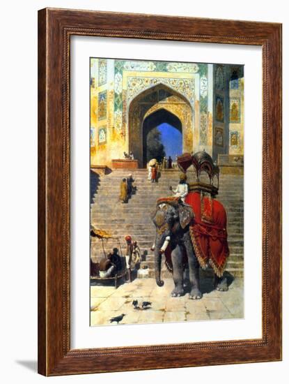 Royal Elephant at the Gateway to the Jami Masjid, Mathura, 19th or Early 20th Century-Edwin Lord Weeks-Framed Giclee Print