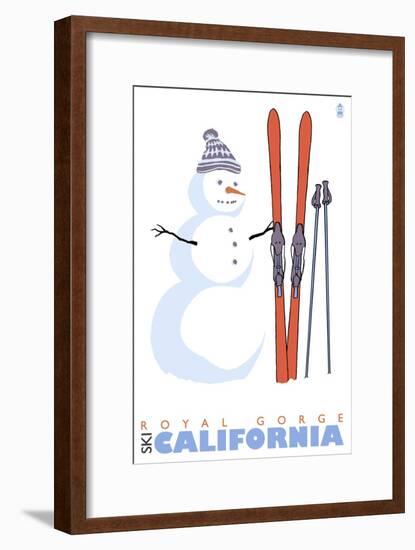 Royal Gorge, California, Snowman with Skis-Lantern Press-Framed Art Print