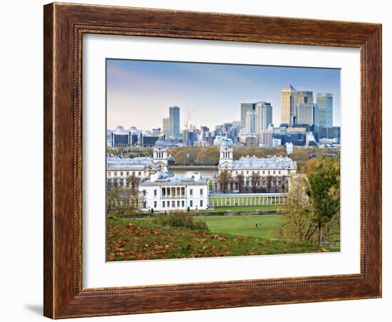 Royal Greenwich Park, National Maritime Musuem, and Canary Wharf in Autumn, London, England-Jane Sweeney-Framed Photographic Print