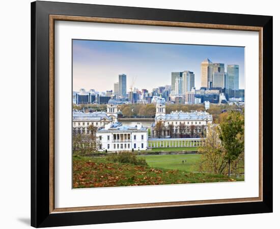 Royal Greenwich Park, National Maritime Musuem, and Canary Wharf in Autumn, London, England-Jane Sweeney-Framed Photographic Print