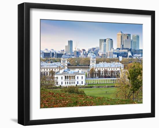 Royal Greenwich Park, National Maritime Musuem, and Canary Wharf in Autumn, London, England-Jane Sweeney-Framed Photographic Print