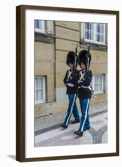 Royal Life Guards in Amalienborg, Winter Home of the Danish Royal Family, Copenhagen, Denmark-Michael Runkel-Framed Photographic Print