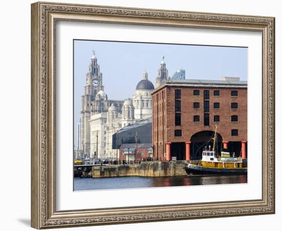 Royal Liver Building and Albert Docks, UNESCO World Heritage Site, Liverpool, Merseyside, England, -Chris Hepburn-Framed Photographic Print