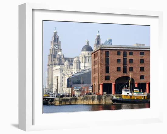 Royal Liver Building and Albert Docks, UNESCO World Heritage Site, Liverpool, Merseyside, England, -Chris Hepburn-Framed Photographic Print