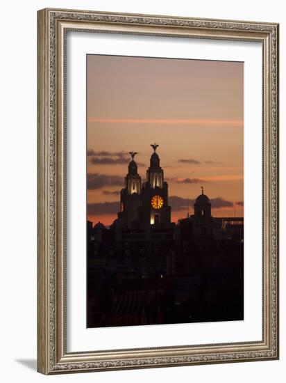 Royal Liver Building at Dusk, Liverpool, Merseyside, England, UK-Paul McMullin-Framed Photo