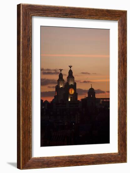 Royal Liver Building at Dusk, Liverpool, Merseyside, England, UK-Paul McMullin-Framed Photo