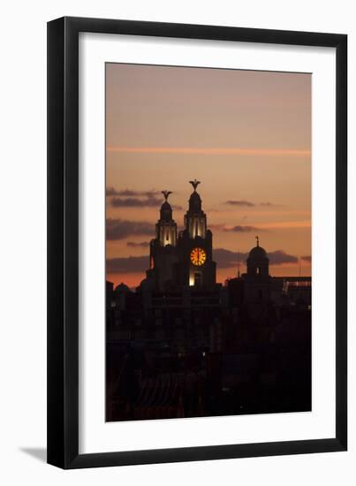 Royal Liver Building at Dusk, Liverpool, Merseyside, England, UK-Paul McMullin-Framed Photo