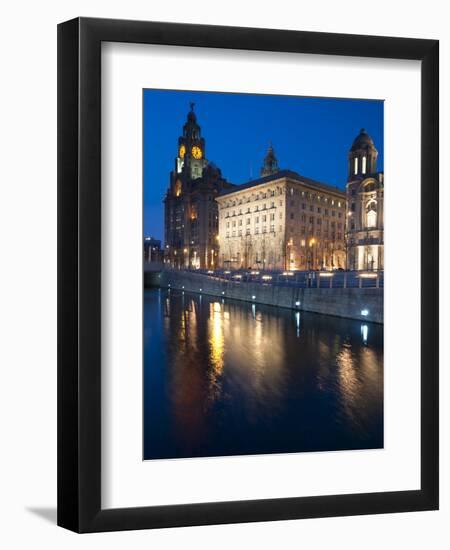 Royal Liver Building at Dusk, Pier Head, UNESCO World Heritage Site, Liverpool, Merseyside, England-Chris Hepburn-Framed Photographic Print