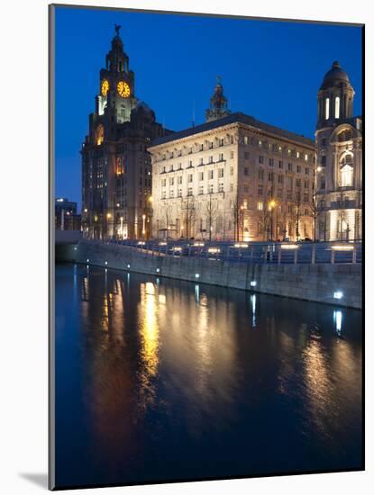 Royal Liver Building at Dusk, Pier Head, UNESCO World Heritage Site, Liverpool, Merseyside, England-Chris Hepburn-Mounted Photographic Print