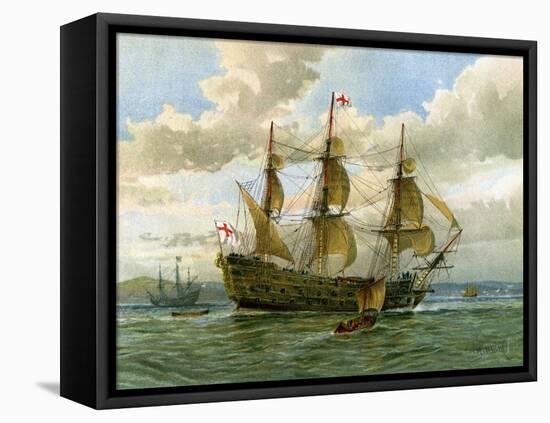 Royal Navy Battle Ship, C1650-William Frederick Mitchell-Framed Premier Image Canvas