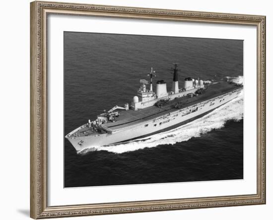 Royal Navy Ships HMS Invincible Aircraft Carrier Sailing in the Northern Atlantic, October 1985-null-Framed Photographic Print