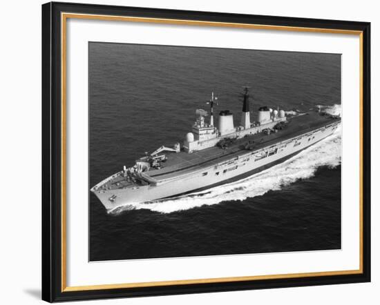 Royal Navy Ships HMS Invincible Aircraft Carrier Sailing in the Northern Atlantic, October 1985-null-Framed Photographic Print