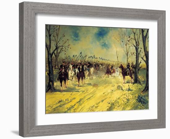 Royal Piedmont Cavalry Regiment on March-Antonio Mancini-Framed Giclee Print