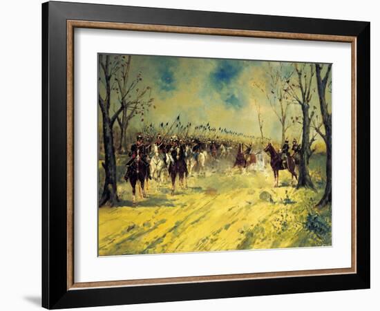 Royal Piedmont Cavalry Regiment on March-Antonio Mancini-Framed Giclee Print