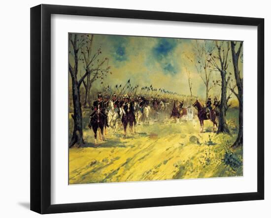 Royal Piedmont Cavalry Regiment on March-Antonio Mancini-Framed Giclee Print